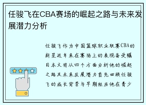 任骏飞在CBA赛场的崛起之路与未来发展潜力分析