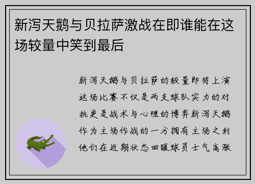 新泻天鹅与贝拉萨激战在即谁能在这场较量中笑到最后