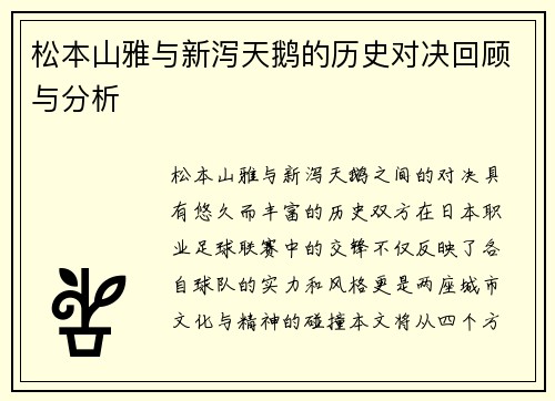松本山雅与新泻天鹅的历史对决回顾与分析