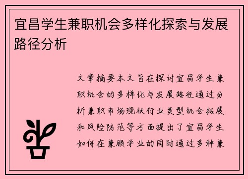 宜昌学生兼职机会多样化探索与发展路径分析
